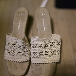 Studio Works Women's Beige Woven Mules